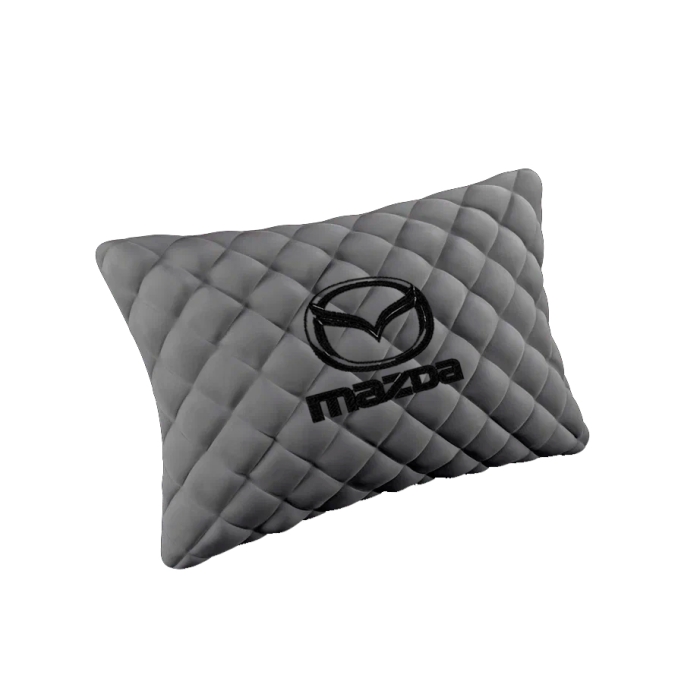 Подушки из алькантары Подушка из алькантары серая с вышивкой Mazda